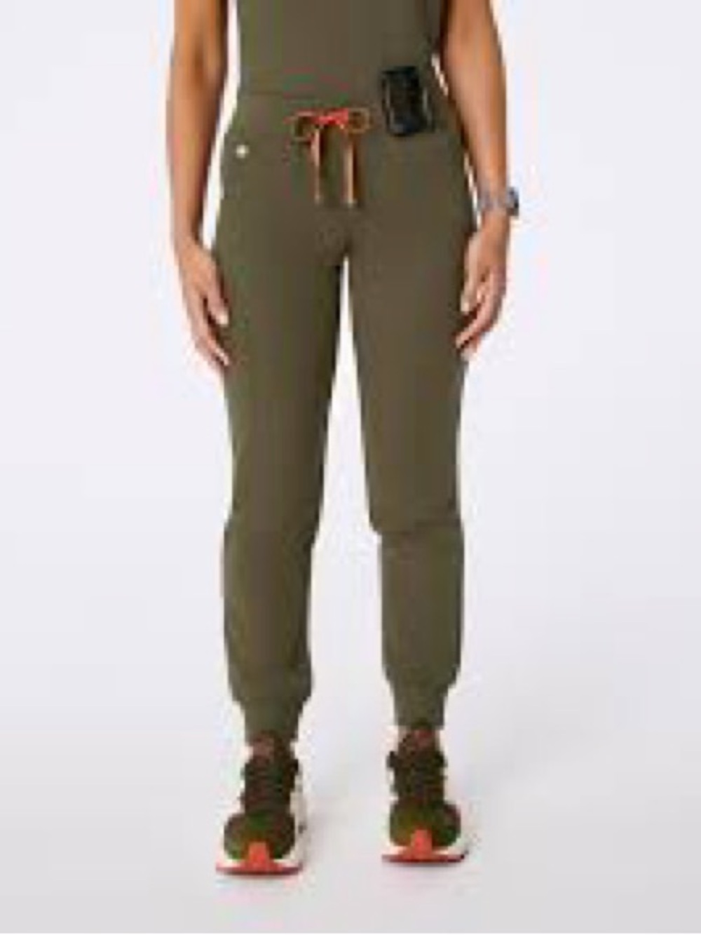 Figs Zamora Jogger Scrub Trouser Olive Green Drawstring Pants Orange Accent XS